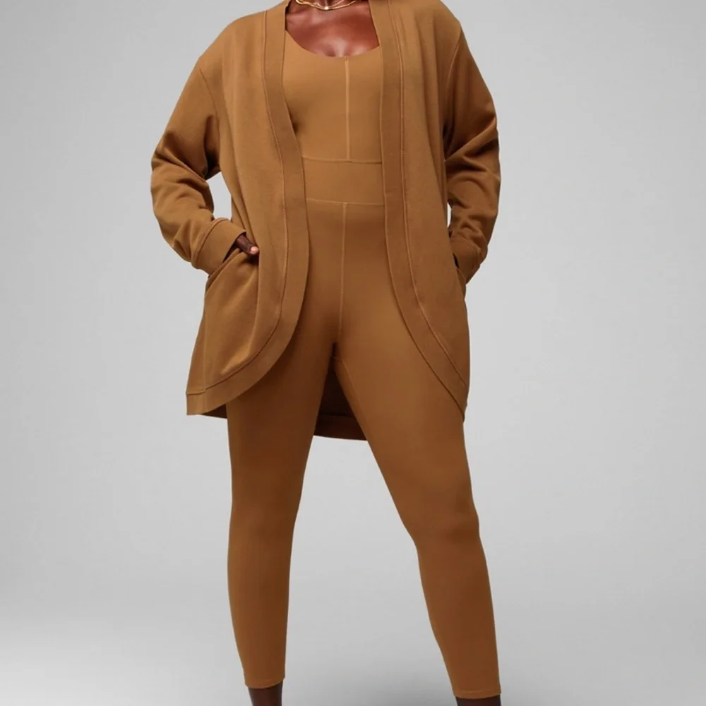 Fabletics Brown Open-Front Cardigan Jacket | Cozy Fleece | Size M.